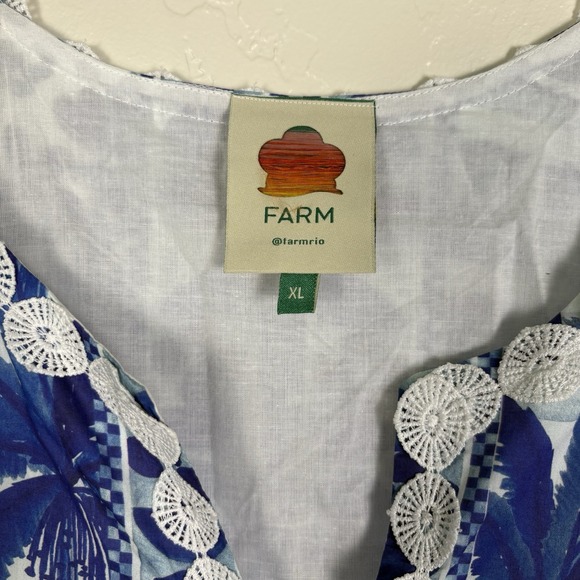 FARM RIO Tropical Eyelet Dress Women's Size XL Blue Maxi Dress Bohemian Vacation - Picture 3 of 9